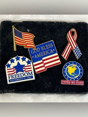 Set Of 3 US Flag Tie Tack Hat Lapel Pin 9/11 United We Stand God Bless America